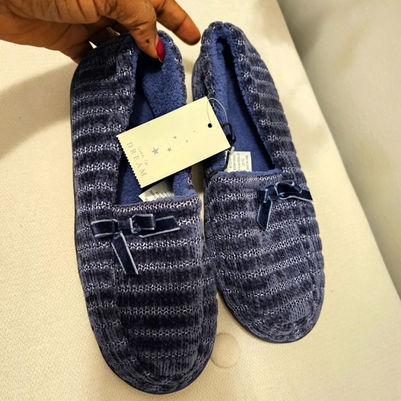 Navy Blue Velour Slippers - Picture 5 of 5